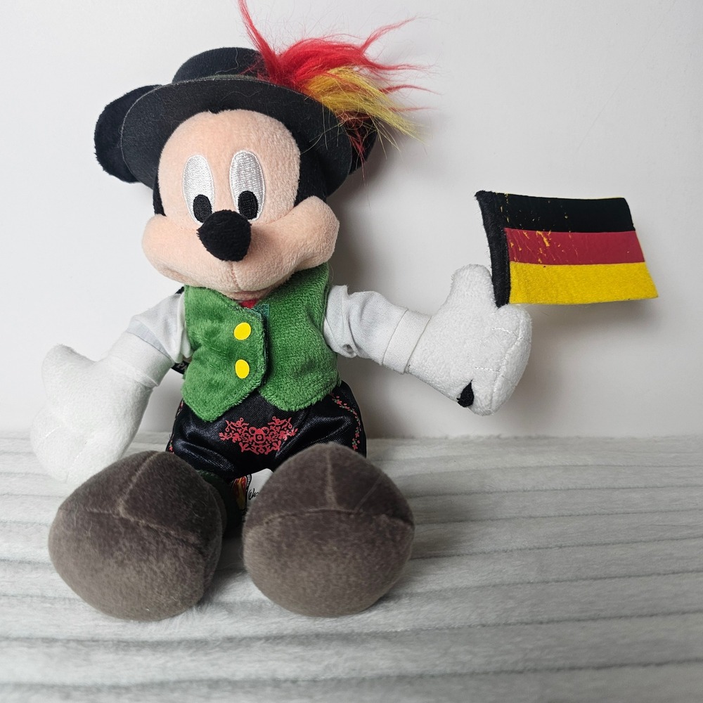 Disney Parks German Mickey Mouse Plush 10 In Epcot Lederhosen Germany Flag